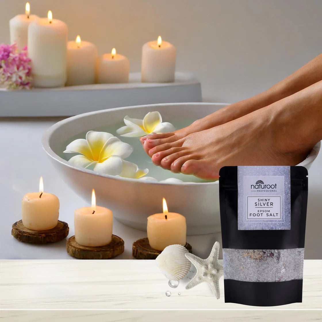 Lavender Crystal Shine Manicure Pedicure with Shiny Silver Foot Salt