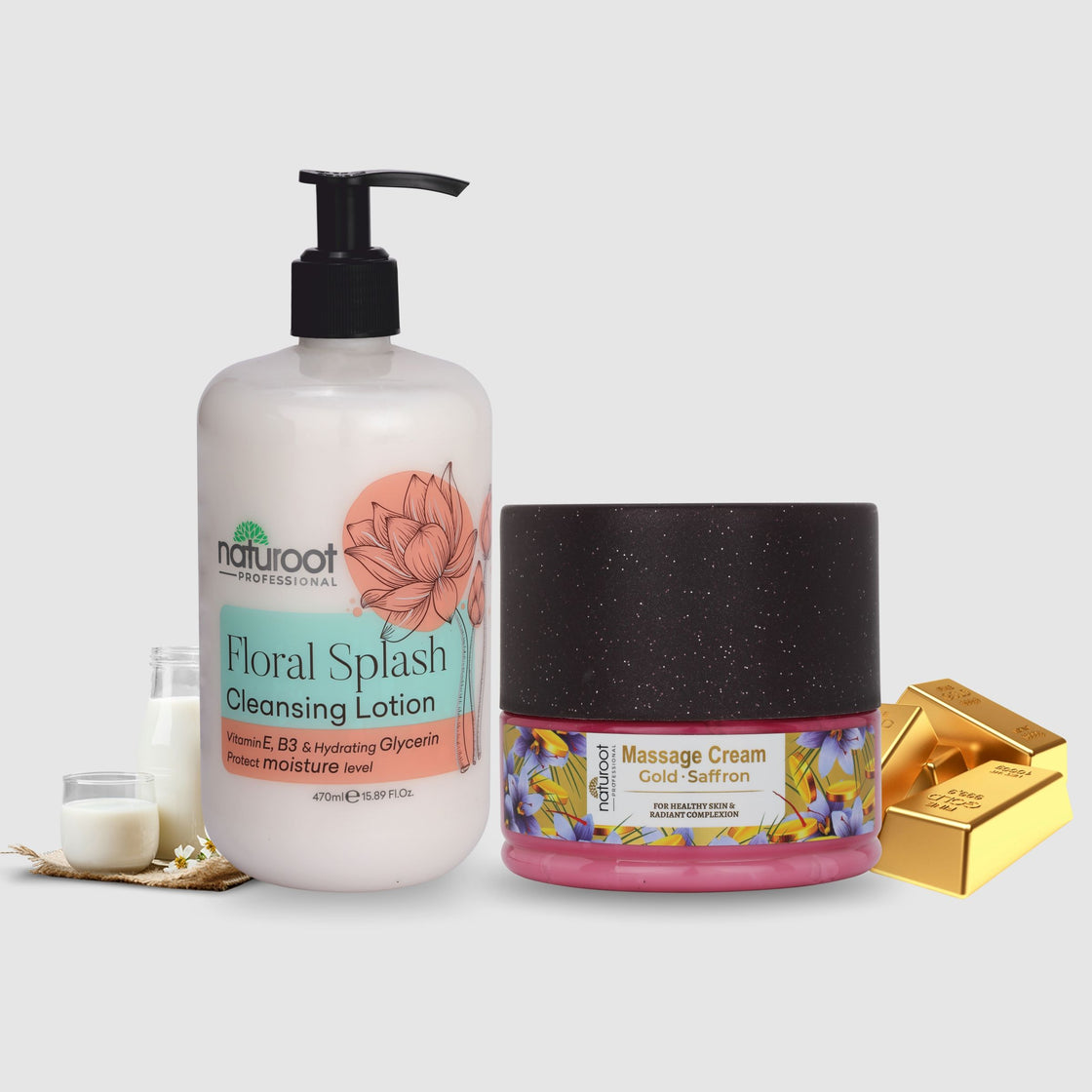 Sparkling Gold Massage Cream with Floral Cleansing Lotion