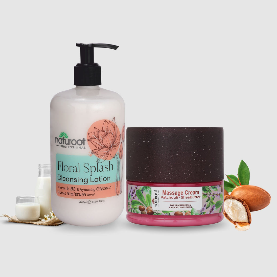 Soothing Shea Massage Cream with Floral Cleansing Lotion