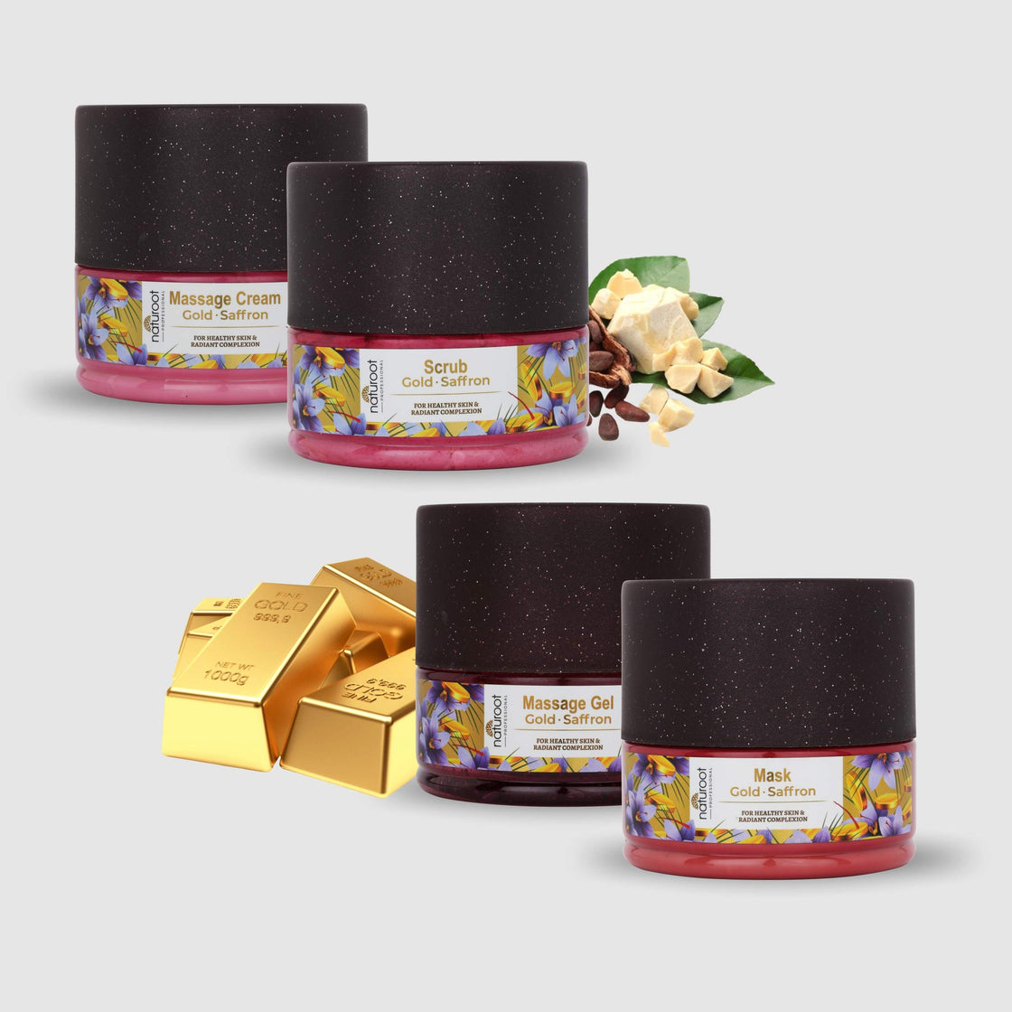 Sparkling Gold Massage Cream with Scrub, Gel and Mask