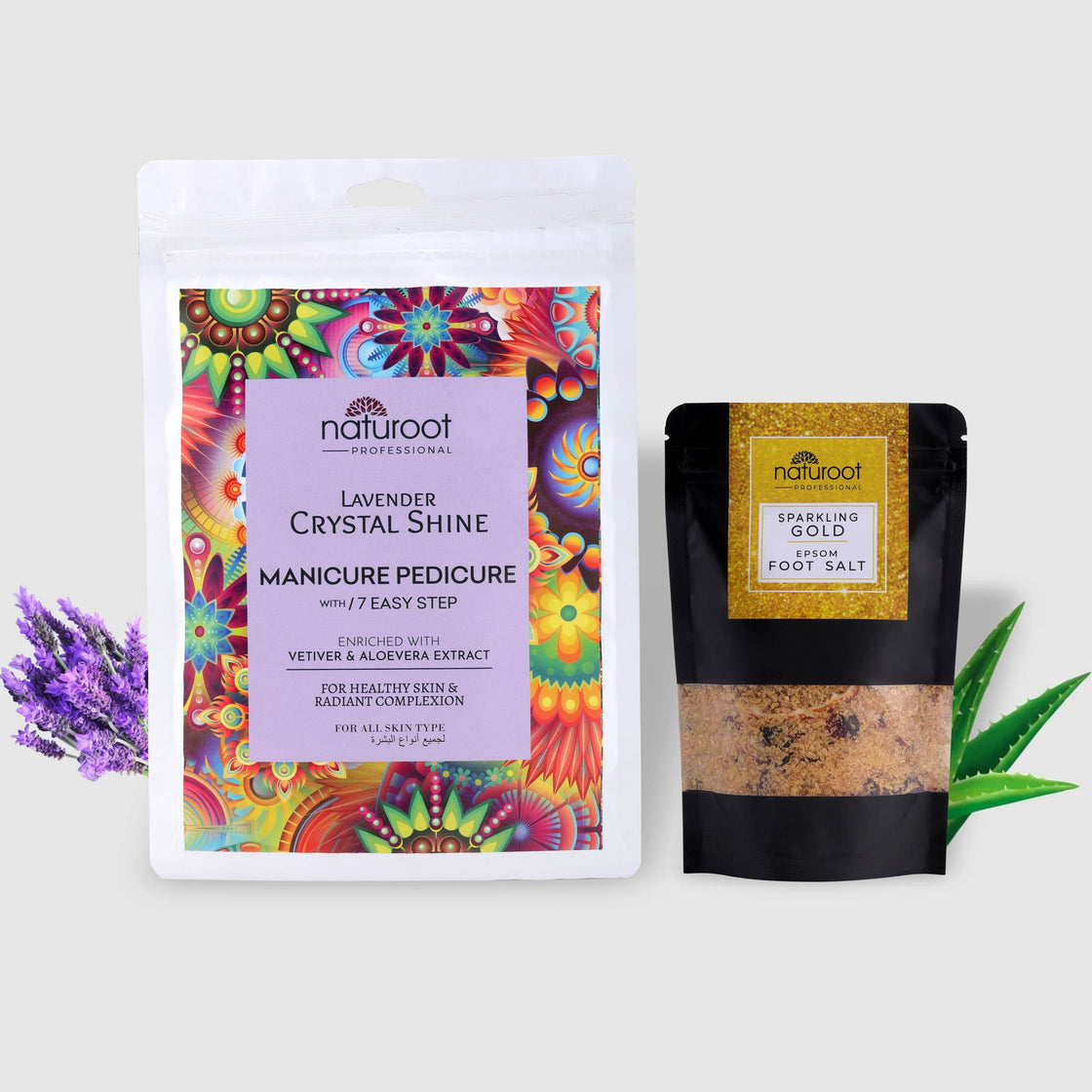 Lavender Crystal Shine Manicure Pedicure with Sparkling Gold Foot Salt