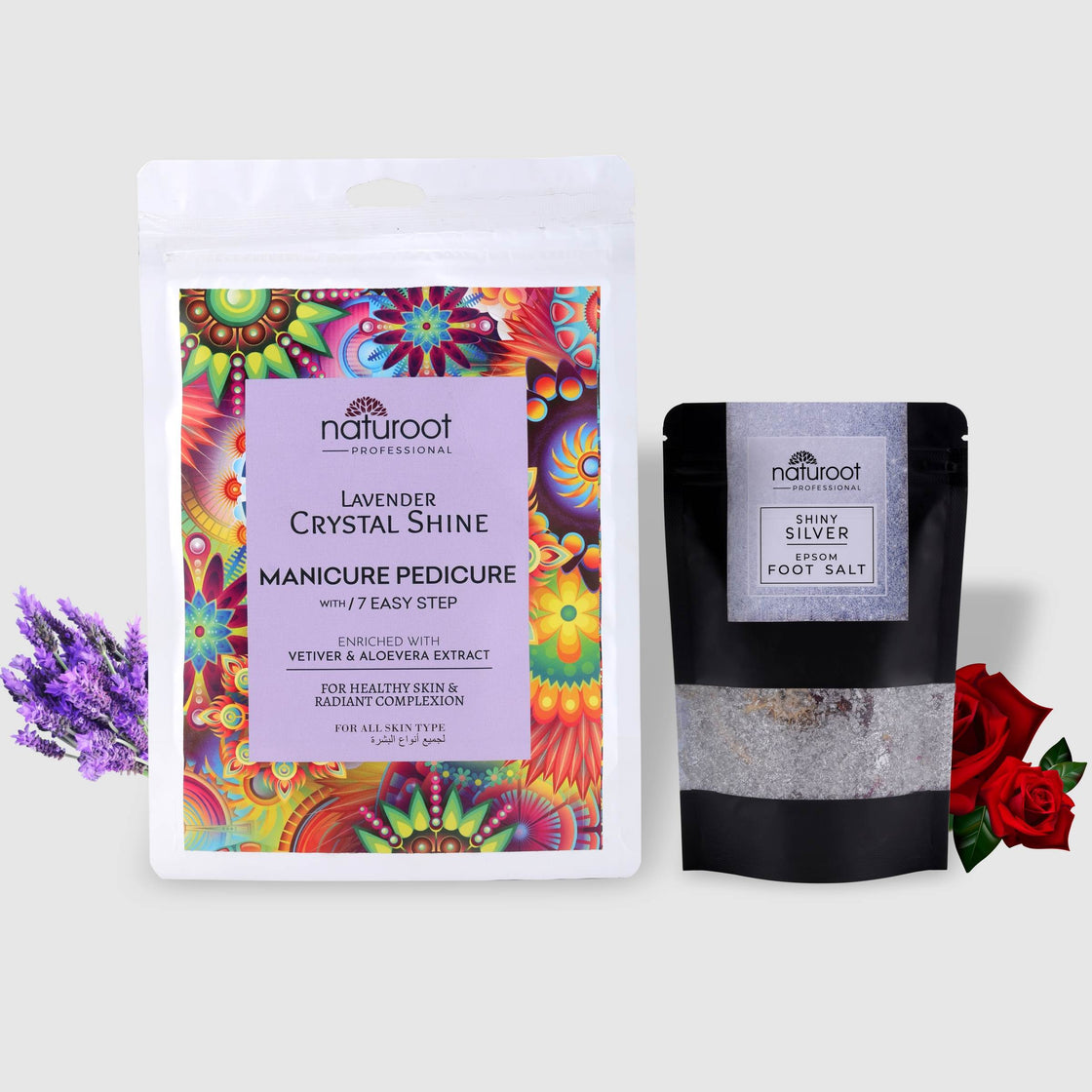 Lavender Crystal Shine Manicure Pedicure with Shiny Silver Foot Salt